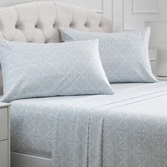 Mellanni Full Sheets Set - 4 PC Hotel Luxury Bedding | Extra Soft, Cooling, Wrinkle-Resistant (Laced Sky Blue)