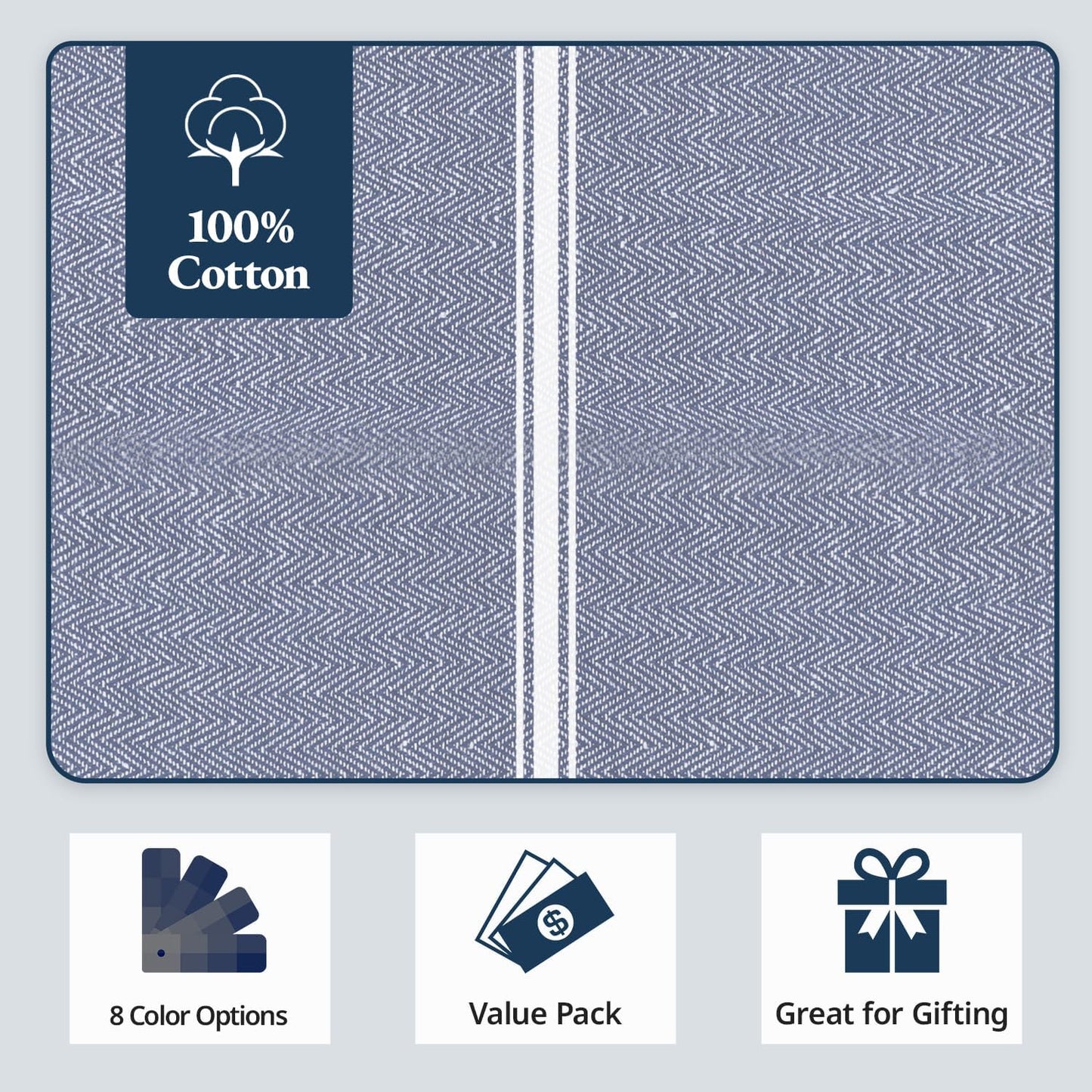 Lane Linen Kitchen Towel Set - 100% Cotton Dish Towels, Lint-Free, 14"x25", Blue Chambray, 6 Pack