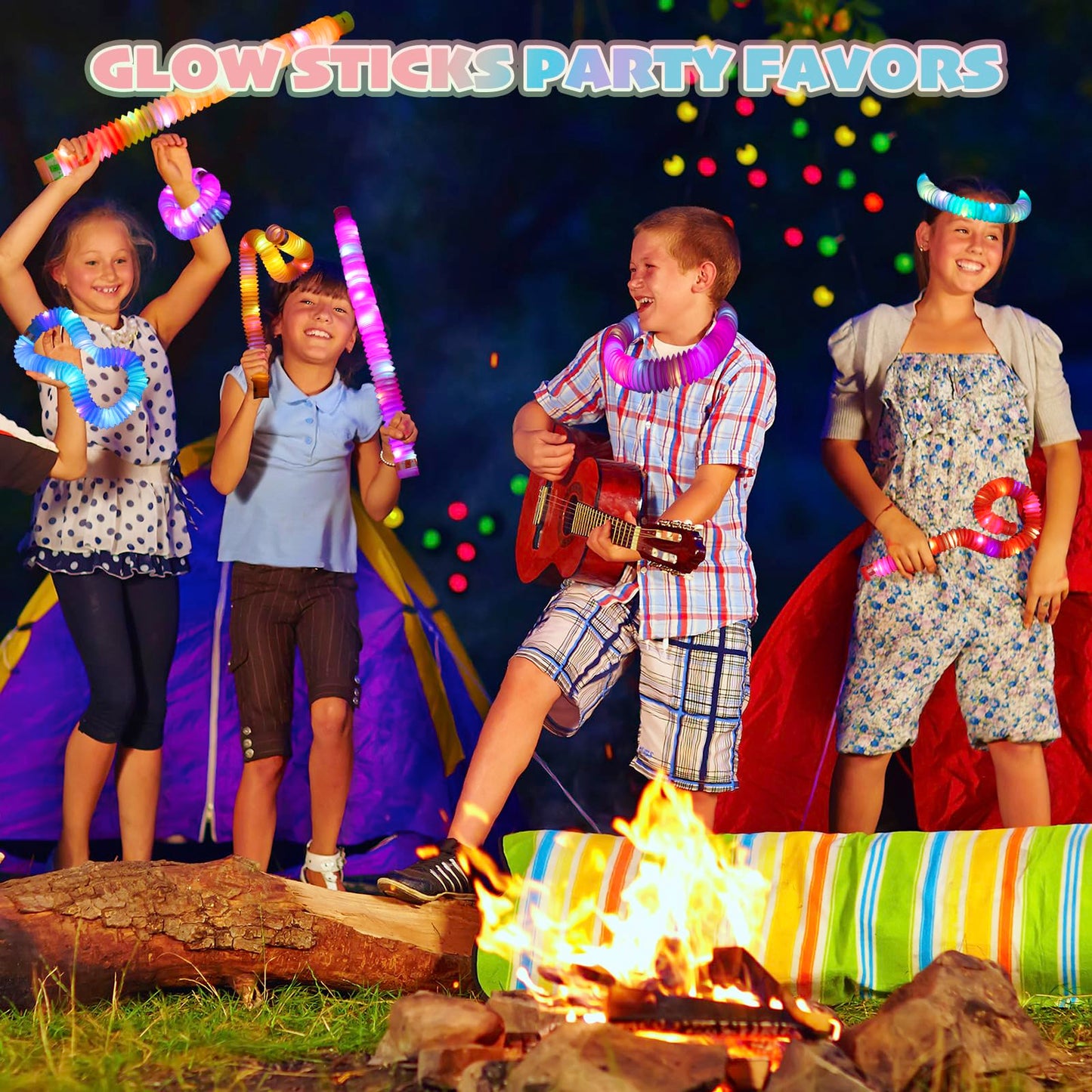 SUNPROUND 36 Pack Glow Sticks Party Favors Light Up Pop Tubes Sensory Toys LED Glow Sticks Camping Necklaces Bracelets Birthday Goodie Bag Stuffers Classroom Prizes Gifts Halloween Easter