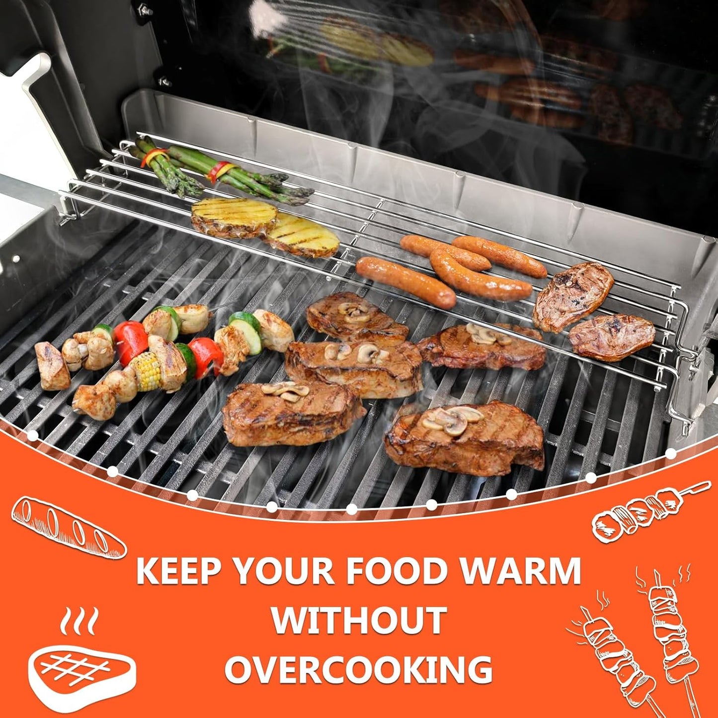 QuliMetal Stainless Steel Warming Rack - Compatible with Weber Spirit 200 & II Series | Replaces Weber 67026