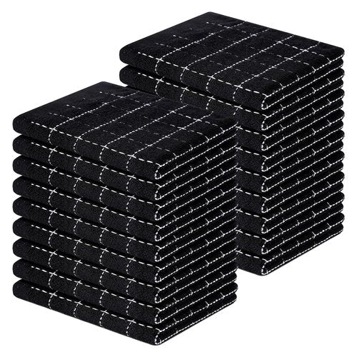 Homaxy 100% Cotton Terry Kitchen Dish Cloths, Ultra Soft and Absorbent Dish Towels for Kitchen, Suitable for Drying and Washing Dishes, 18 Pack, 12 x 12 Inches, Black