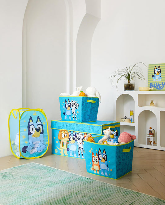 Bluey 4 Piece Storage Solution Set with Pop Up Hamper, Collapsible Storage Trunk and 2 Nestable Storage Bins