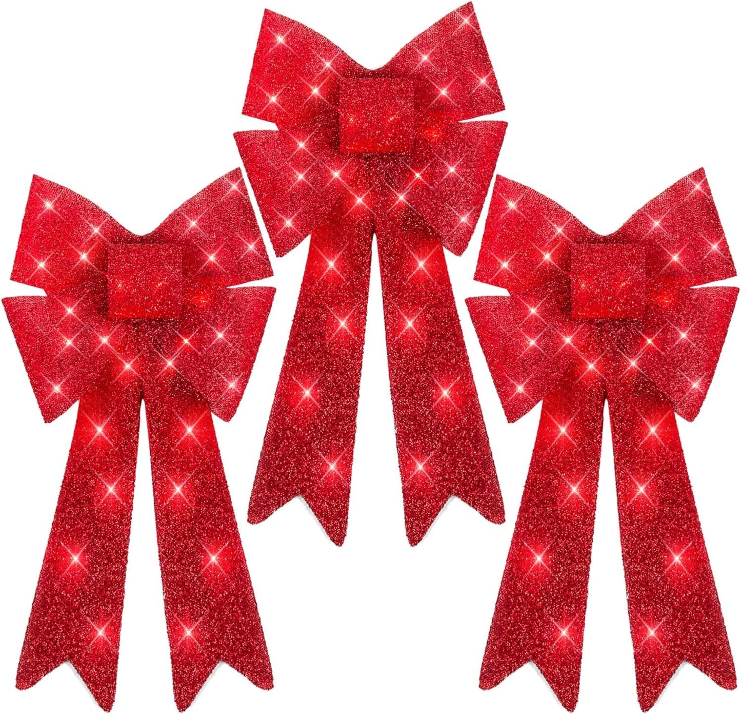 Pre-Lit Large XL Christmas Bow Decoration, Large Outdoor LED Holiday Yard Décor w/ 30 Lights, 8 Light Functions, Timer, Hanging Hook (Red)