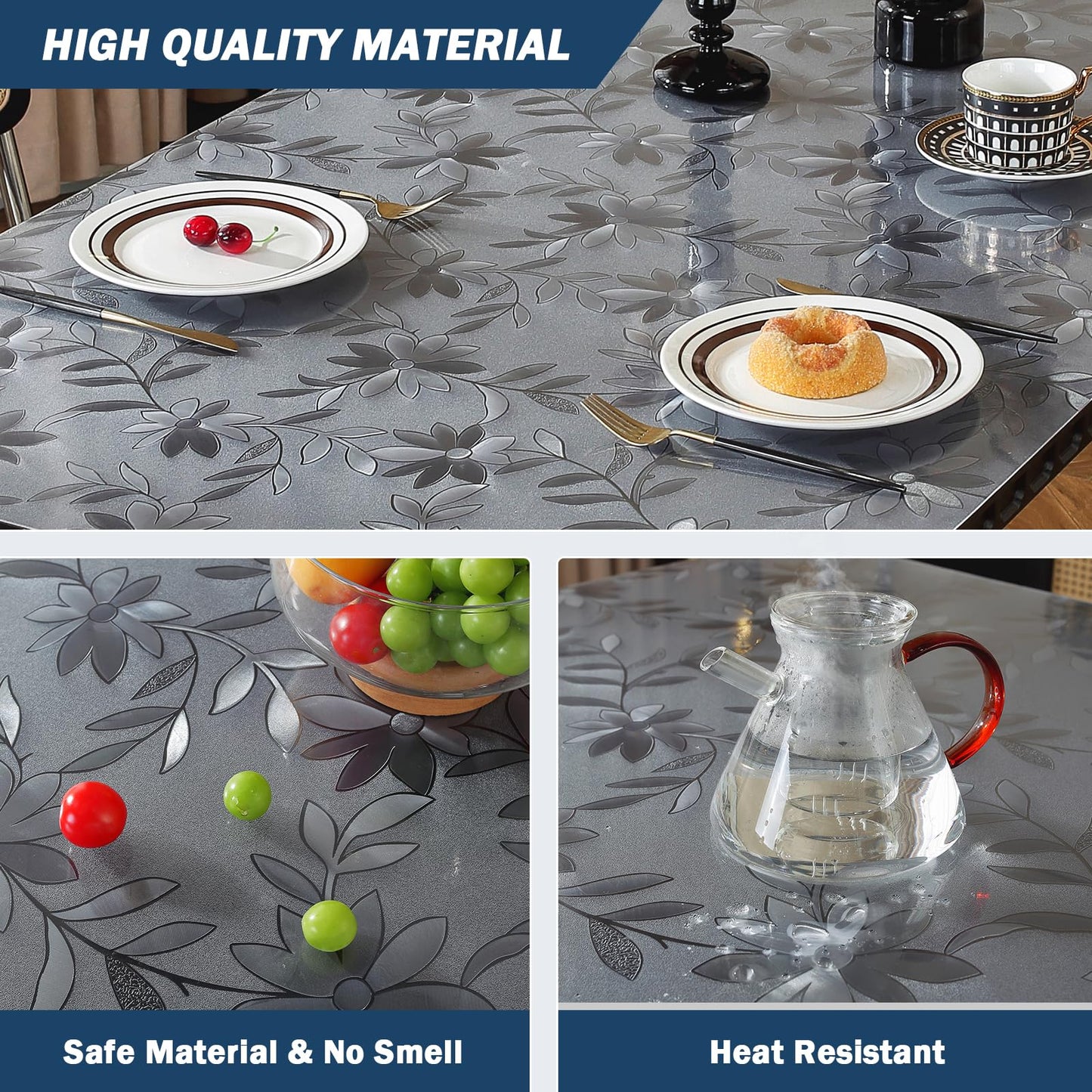 OstepDecor Floral Table Protector 36 x 60 Inch, 1.5mm Thick Plastic Table Cover, Waterproof Dining Tabletop Protector Rectangle Vinyl Tablecloth PVC Desk Pad Mat for Kitchen, Wooden Table