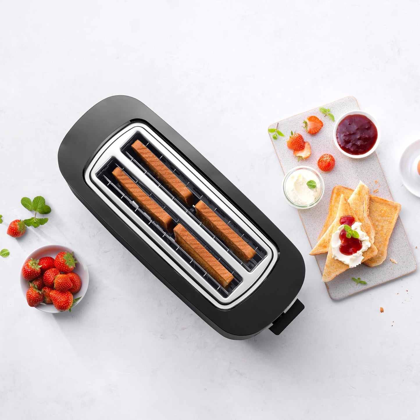 ZWILLING Enfinigy 4-Slice Long Slot Toaster - Extra Wide 1.5" Slots for Bagels & Toast | Black Finish