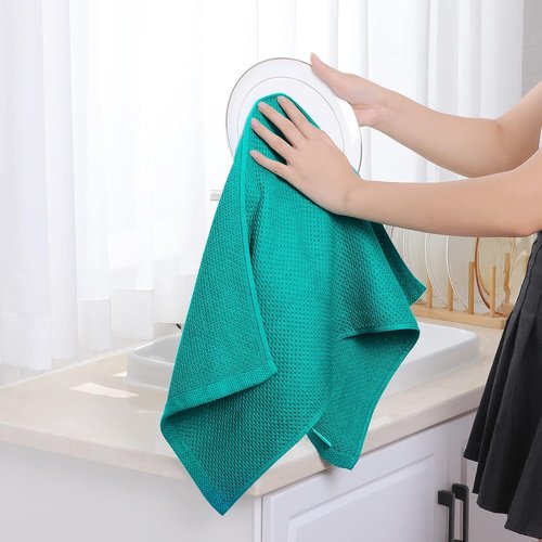 Homaxy Kitchen Dish Towels - Ultra Soft 100% Cotton Waffle Weave, Quick Drying | 13 x 28 Inches, 8-Pack, Teal