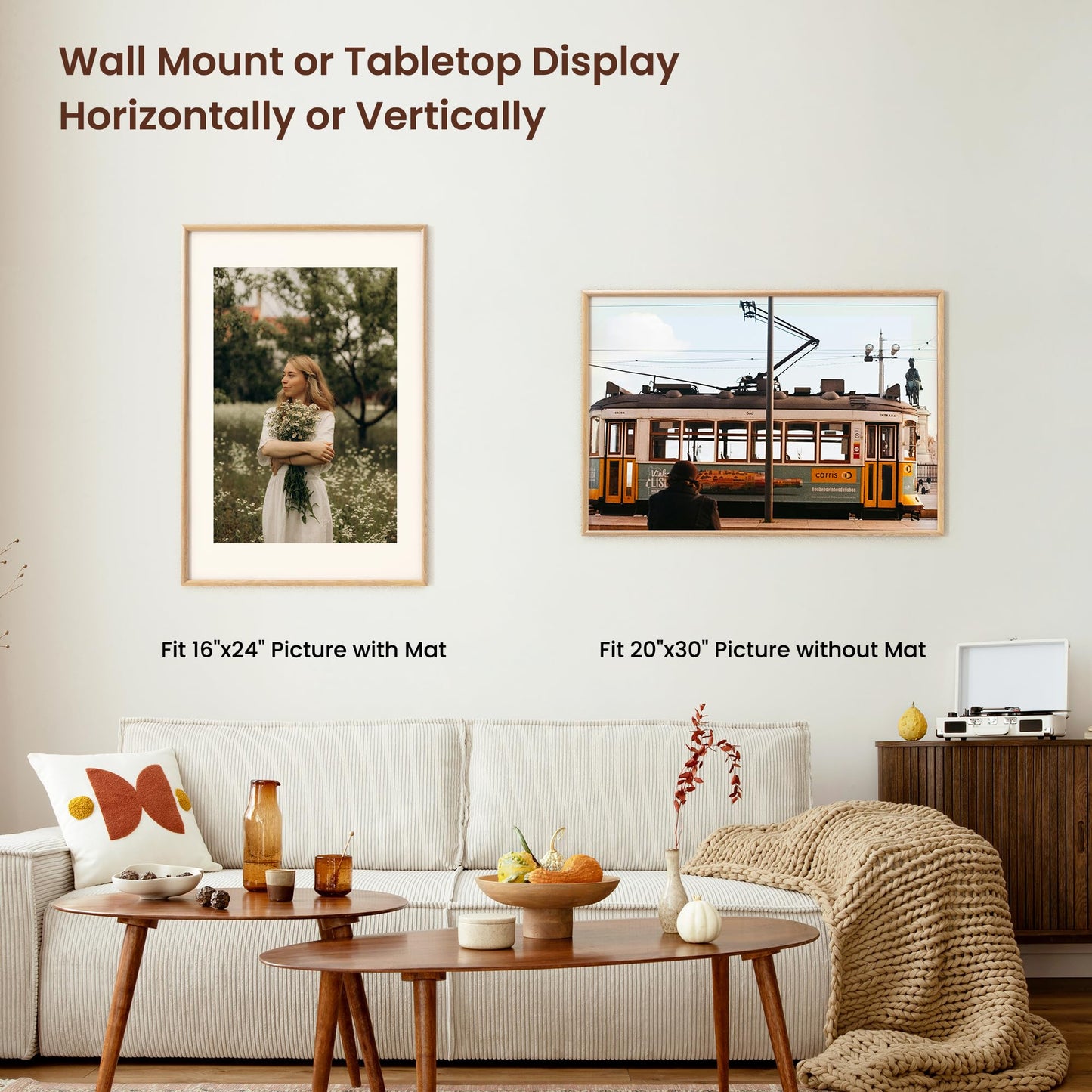 Axeman 20x30 Wood Frame - 20 x 30 Picture Frame with Real Glass - 20x30 Poster Frame with Mat for 16x24 - Natural Ash Wood Photo Frame for Wall Mount Display