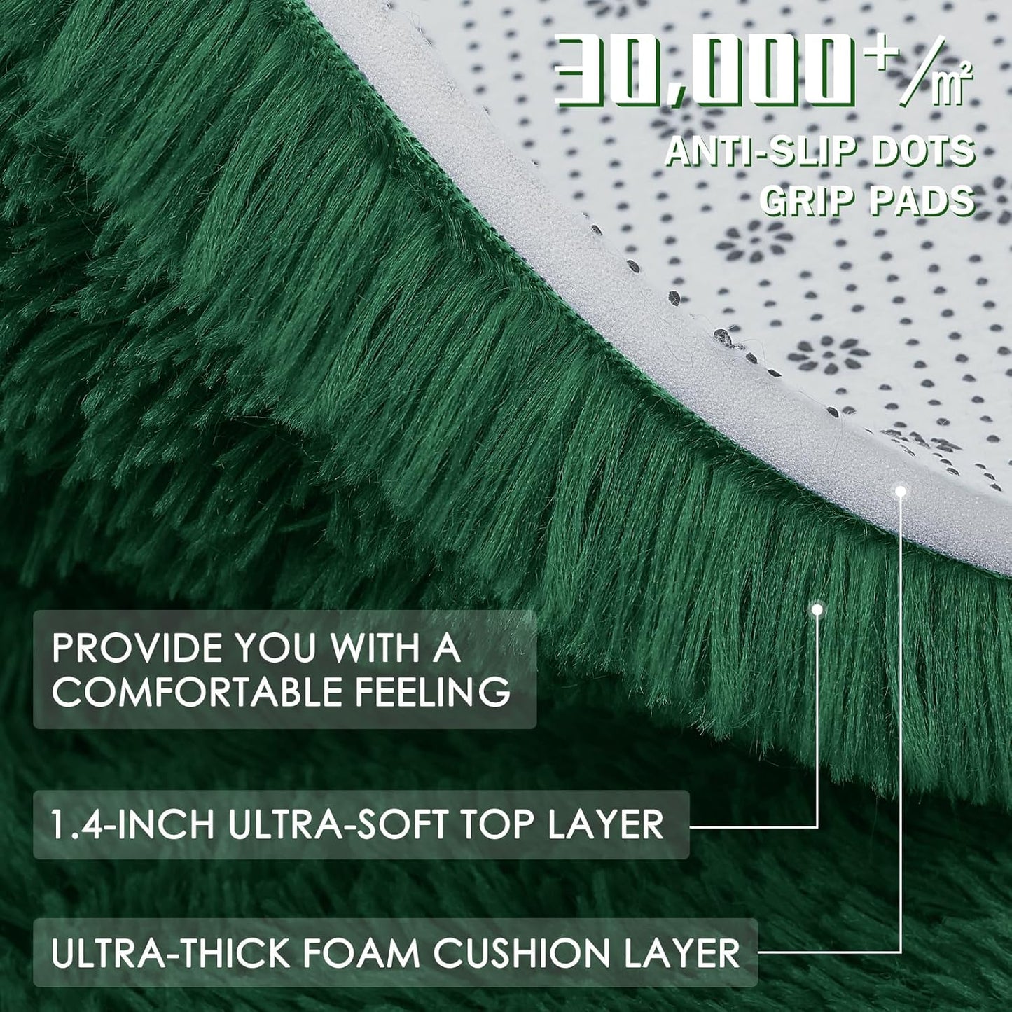 OLANLY Dark Green Round Rug - Soft & Fluffy 9 ft Circle Area Rug, Machine Washable for Bedroom & Living Room Decor