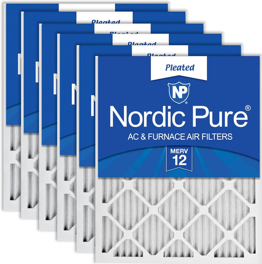 Nordic Pure Pleated MERV 12 Air Filters - 20x20x1 (19.5x19.5x0.75) - 6 Pack for Superior Air Quality