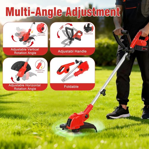 21V Cordless String Trimmer & Edger - 12" Auto-Feed Grass Cutter with 4.0Ah Battery & Fast Charger | Red