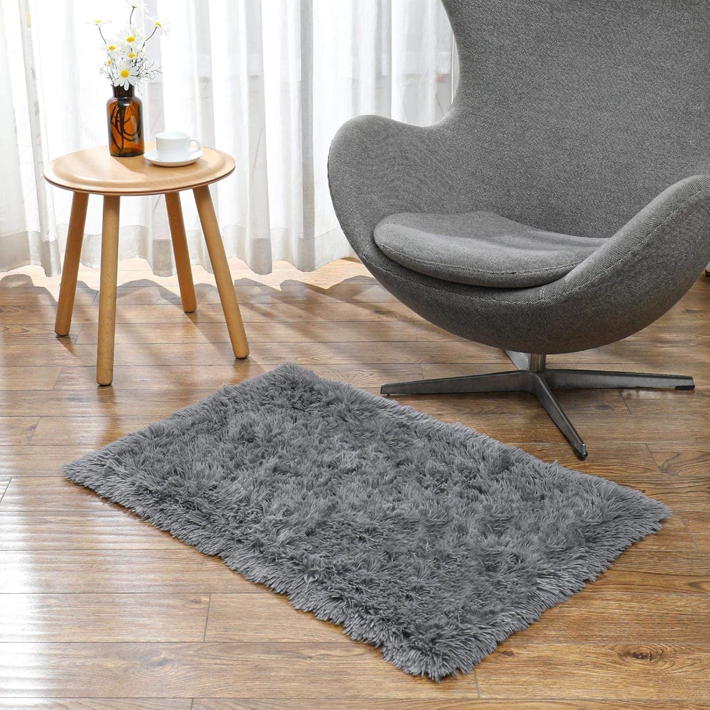 Ophanie 2x3 Light Grey Fluffy Rug - Comfy Plush Shag Carpet for Kids & Living Room Decor