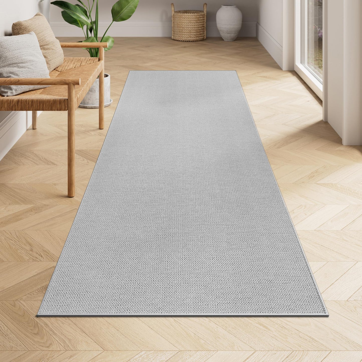 SONGMICS HOME Runner Rug 2.5x8 ft, Washable Area Rug for Living Room, Non-Slip Carpet, Faux Jute Rug, Home Decor, for Bedroom, Kitchen, Entryway, Dining Room, Dove Gray UTAR093G01