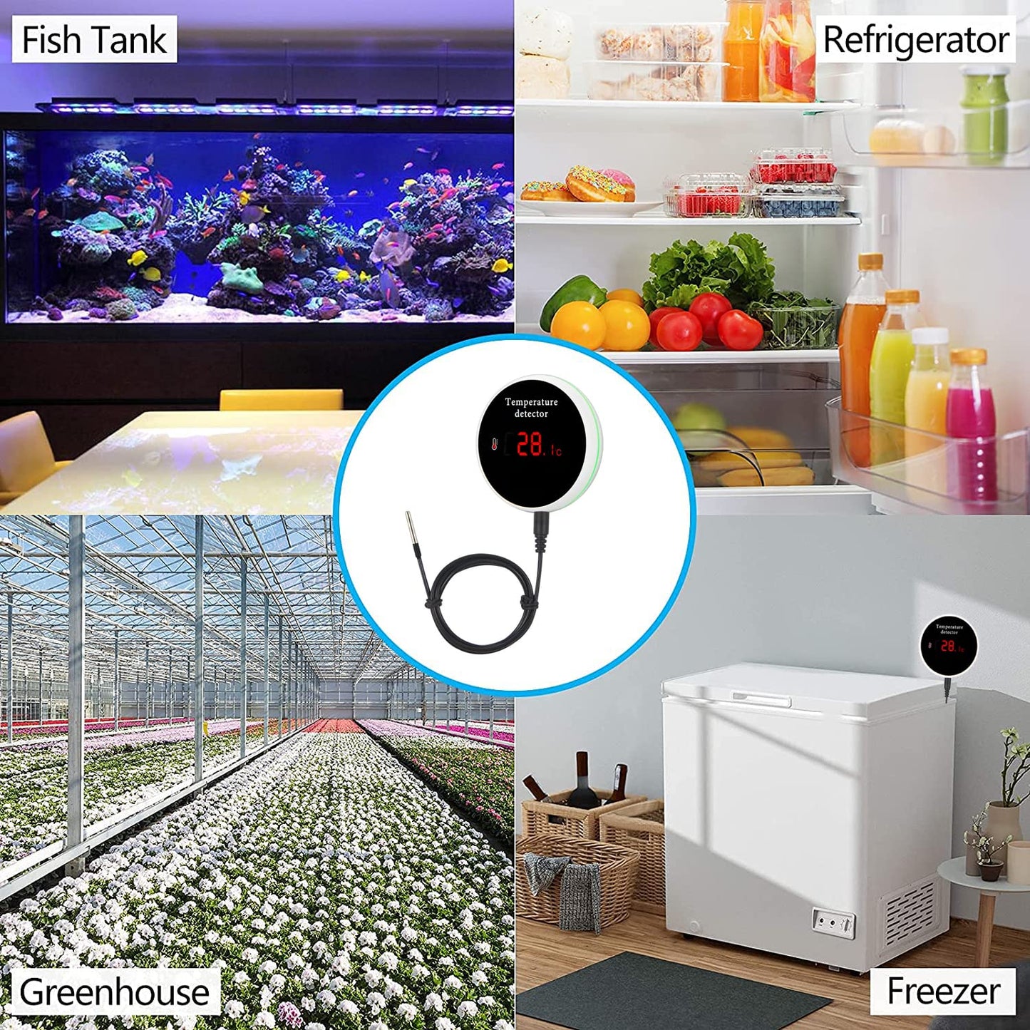 WiFi Temperature Sensor Smart Thermometer: Digital Temperature Monitor Gauge with Waterproof External Probe, App Alert & Buzzer Alarm, Rechargeable Battery, for Freezer, Refrigerator, Fish Tank