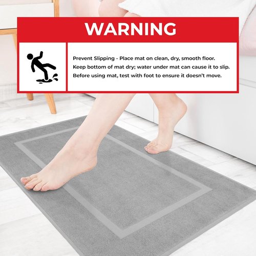 Cotton Paradise 100% Cotton Bath Mats - Soft, Absorbent, Quick-Dry Set of 2 | Light Gray 20x34 Inches