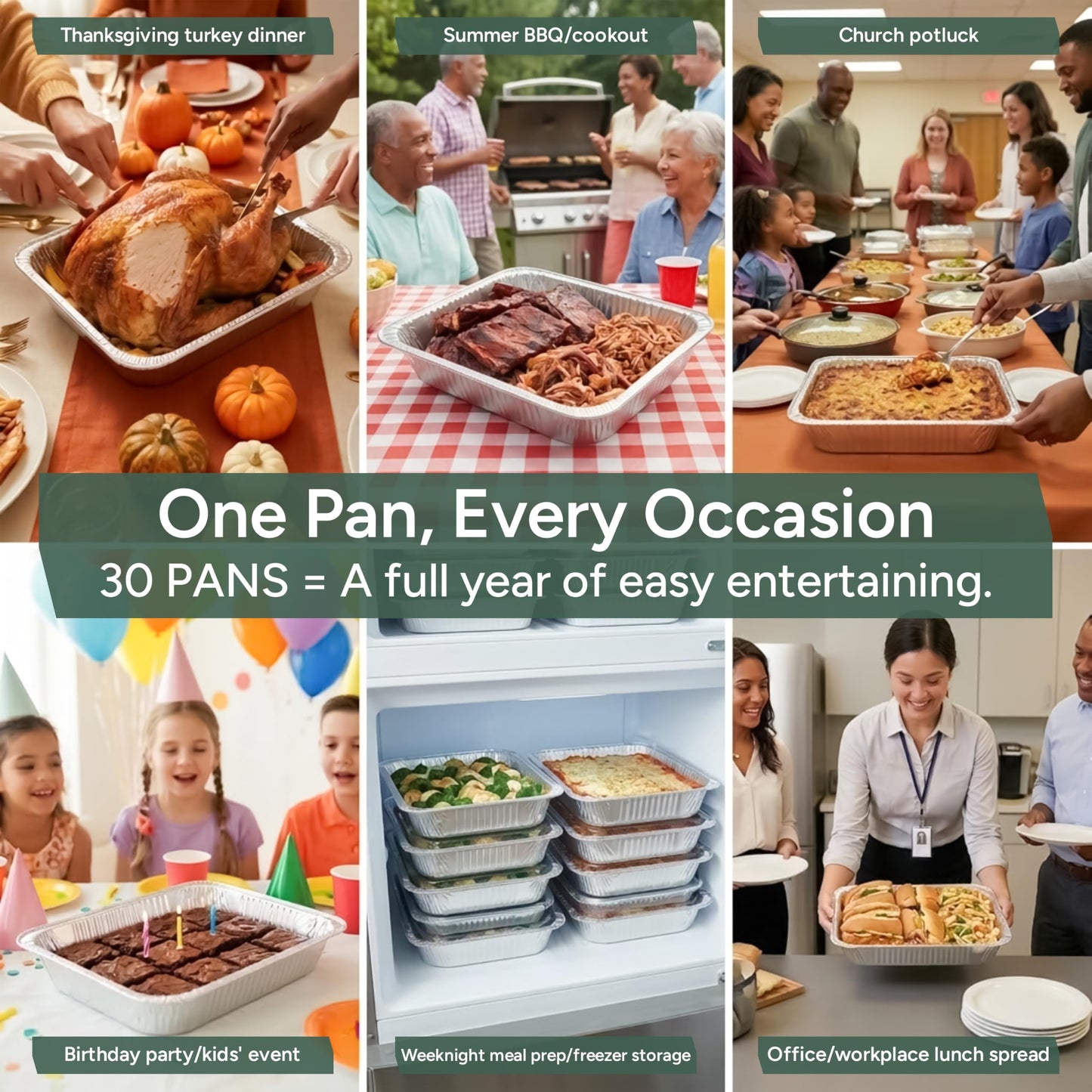 Zuvo 9x13 Aluminum Foil Pans (30 Pack) - Disposable Half Size Deep Steam Table Pans, Heavy Duty Tin Foil Trays for Roasting Turkey, Lasagna, Casseroles - Thanksgiving, Christmas, BBQ, Catering