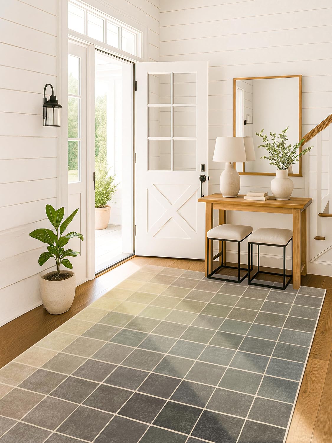 Washable Minimalist Modern Office Rug - 5x7 Non-Slip, Stain-Resistant Low Pile in Gray & Beige