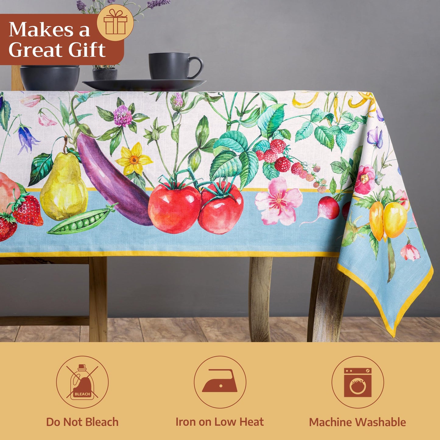 Maison d' Hermine Table Cloth Rectangle Table 100% Cotton 70 x 120 Inches Tablecloth Reusable Decorative for Dining Kitchen Room Farmhouse Home Gifts for Mothers Day Spring Summer - Giverny