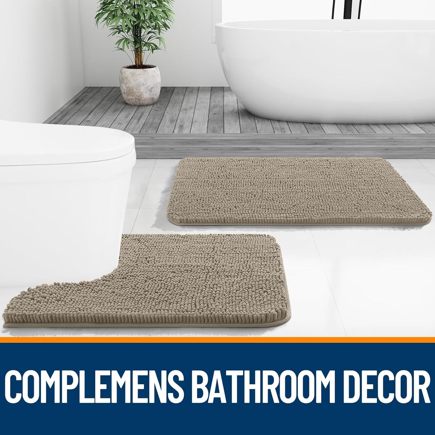 OLANLY Small Bathroom Rugs - Extra Soft Chenille Bath Mats | Quick Dry & Machine Washable, 24x16, Warm Taupe