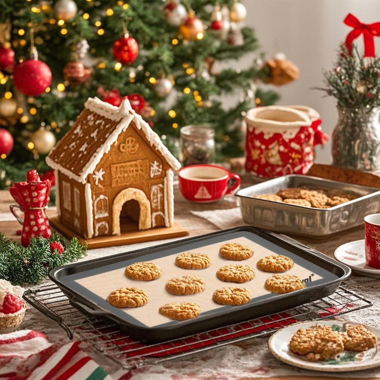whisrvival 4 Pcs Silicone Baking Mat, Non-Stick Baking Mat, Food Safe Silicone Mats for Baking Cookies, Macarons, Vegetables, 480℉ Heat Resistant (Grey)