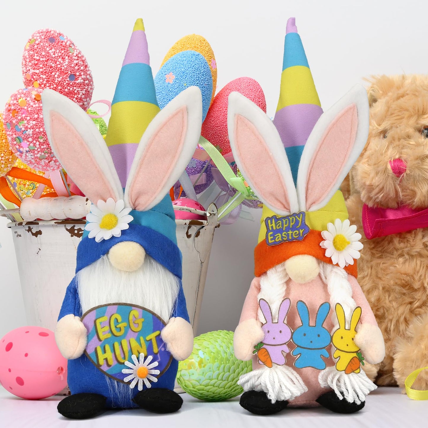 Lovinland Easter Decorations - Bunny Gnomes Decor for Home, Indoor, Tiered Tray, Office, Desk - Spring Rabbit Stuffed Centerpiece Table - Easter Basket Stuffers Essentials for Women - Gnome Gifts