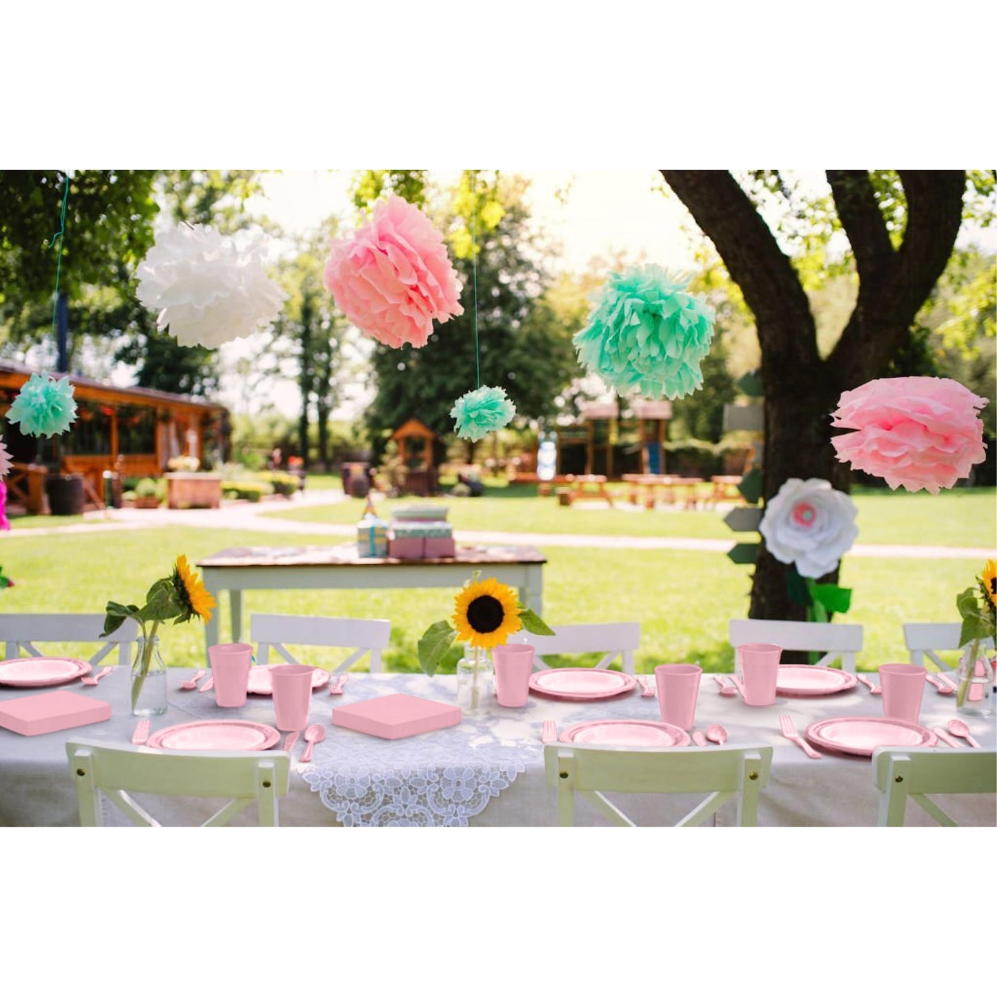 350 Pcs Pink Plastic Plates For Party, Pink Disposable Plates Set, 50 Of Each 9" Dinner Plate Set, 7" Dessert Plate, Cups, Napkins & Cutlery Plastic Dinnerware Set Exquisite