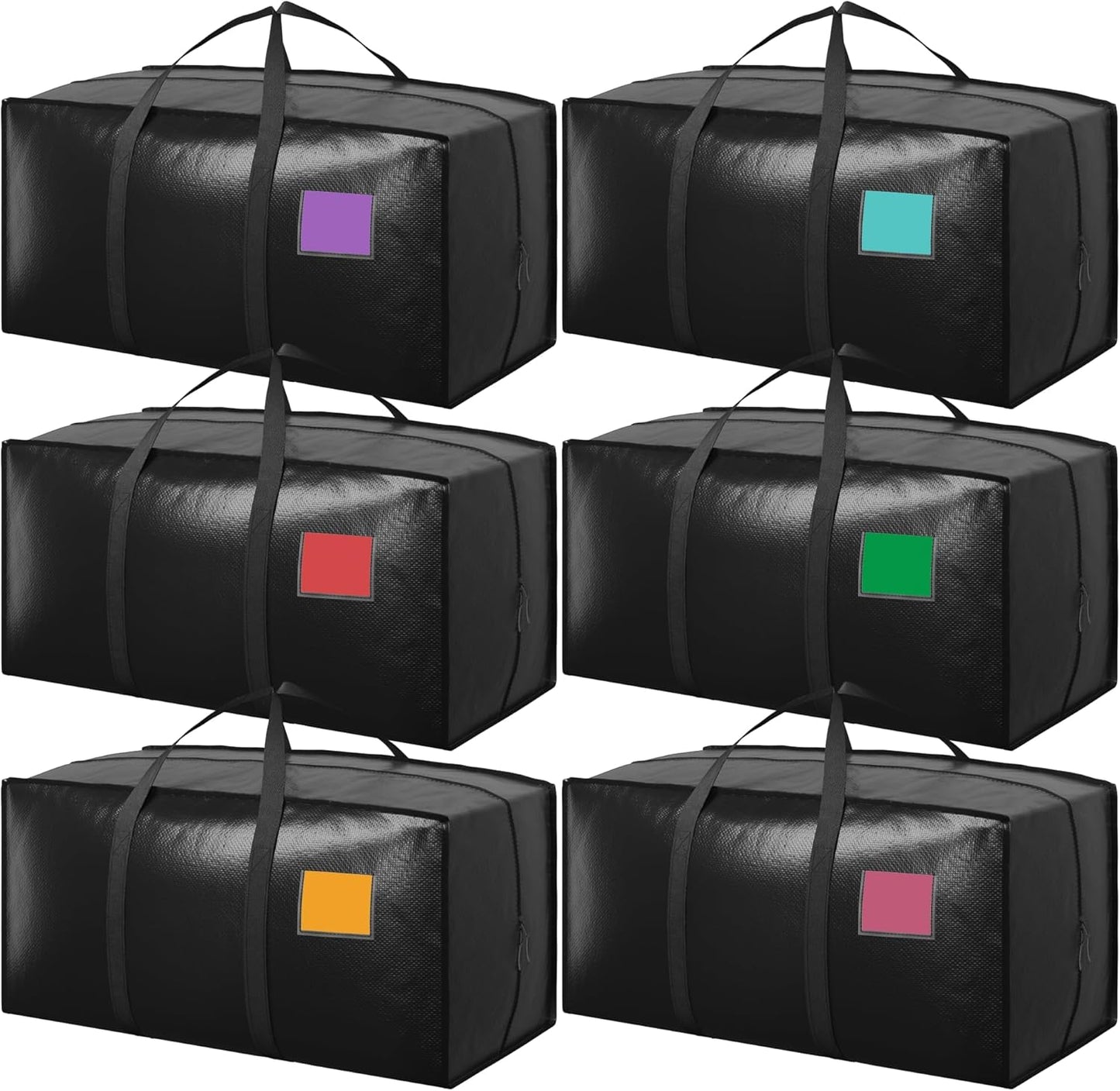 Skiennix Extra Large Moving Bags - 93L Heavy Duty Waterproof Storage Totes | 6 Pack for Home & College Organization - Black
