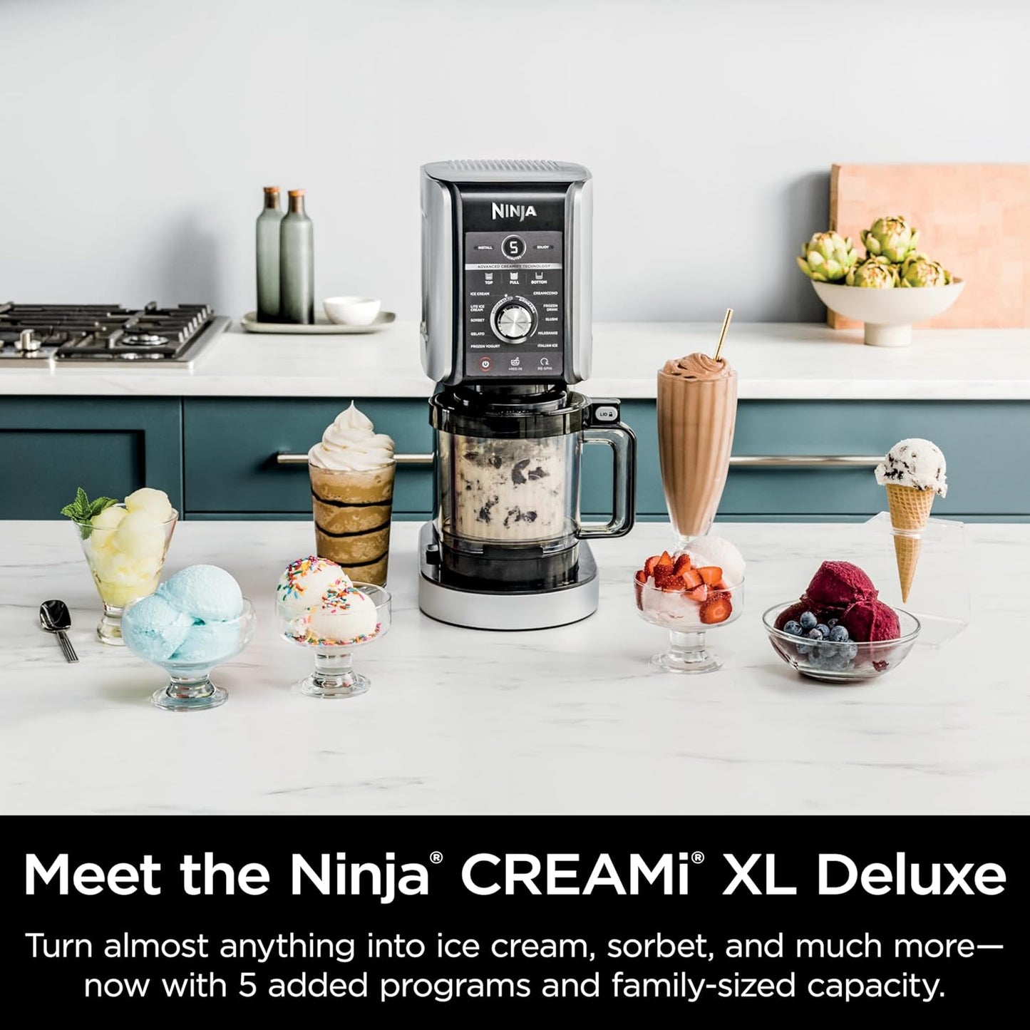 Ninja CREAMi Deluxe Ice Cream Maker - 11-in-1 Frozen Treat Machine with 4 Family-Sized Tubs | XL Capacity, Silver