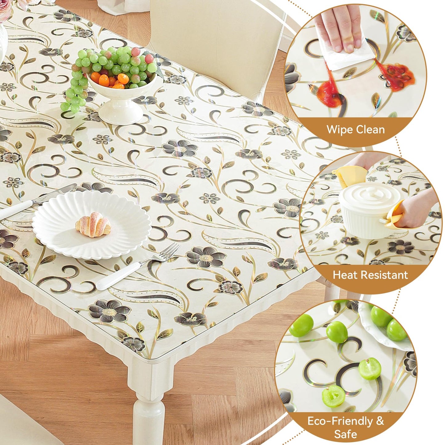 LovePads Floral Table Protector 24 x 48 Inch, 1.5mm Thick Plastic Table Cover, Waterproof Vinyl Tablecloth Rectangular Desk Protector Mat for Kitchen, Dining Room & Coffee Tabletop