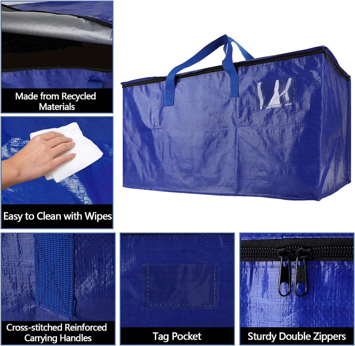 Skiennix 8-Pack Waterproof Moving Bags - Heavy-Duty 100lb Capacity Totes for Packing & Storage | 95L, Blue