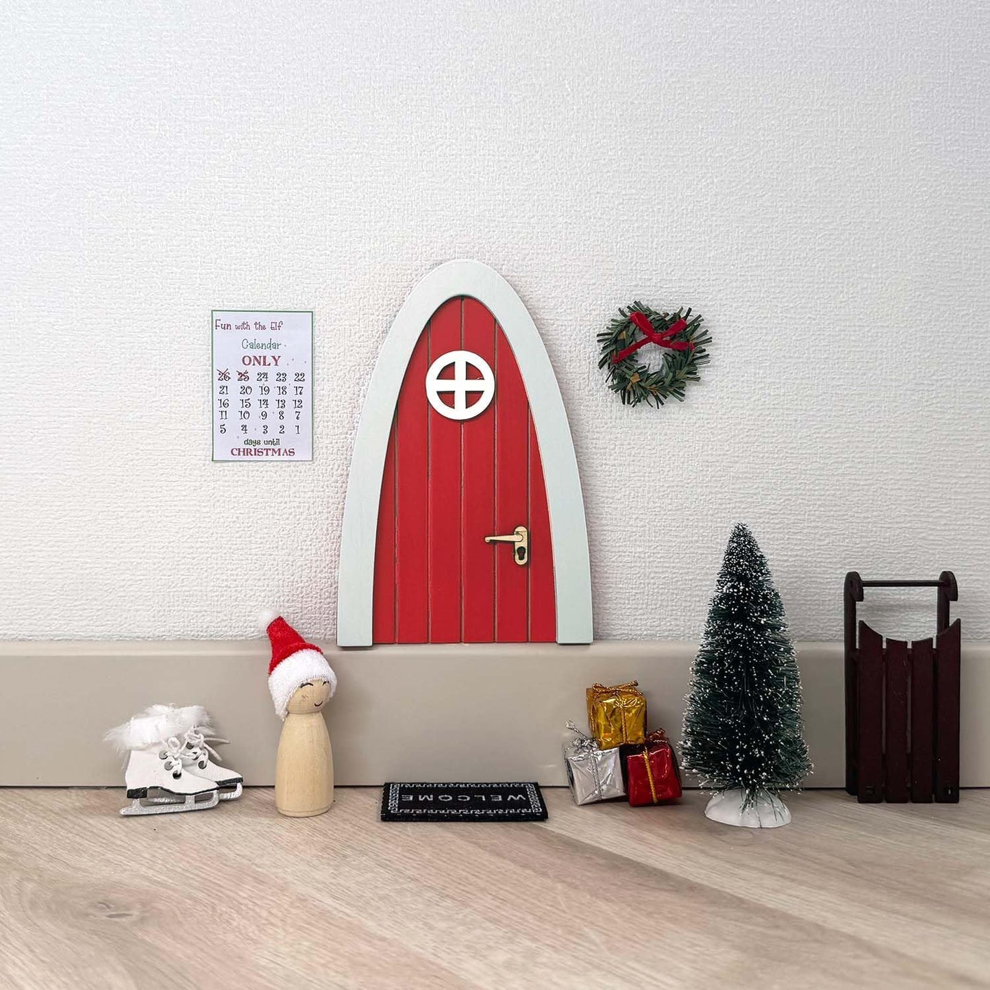 Tonttuovi Christmas Elf Door Kit - Wooden Elf Door with Accessories & Miniature Tree | 24 Days of Holiday Fun