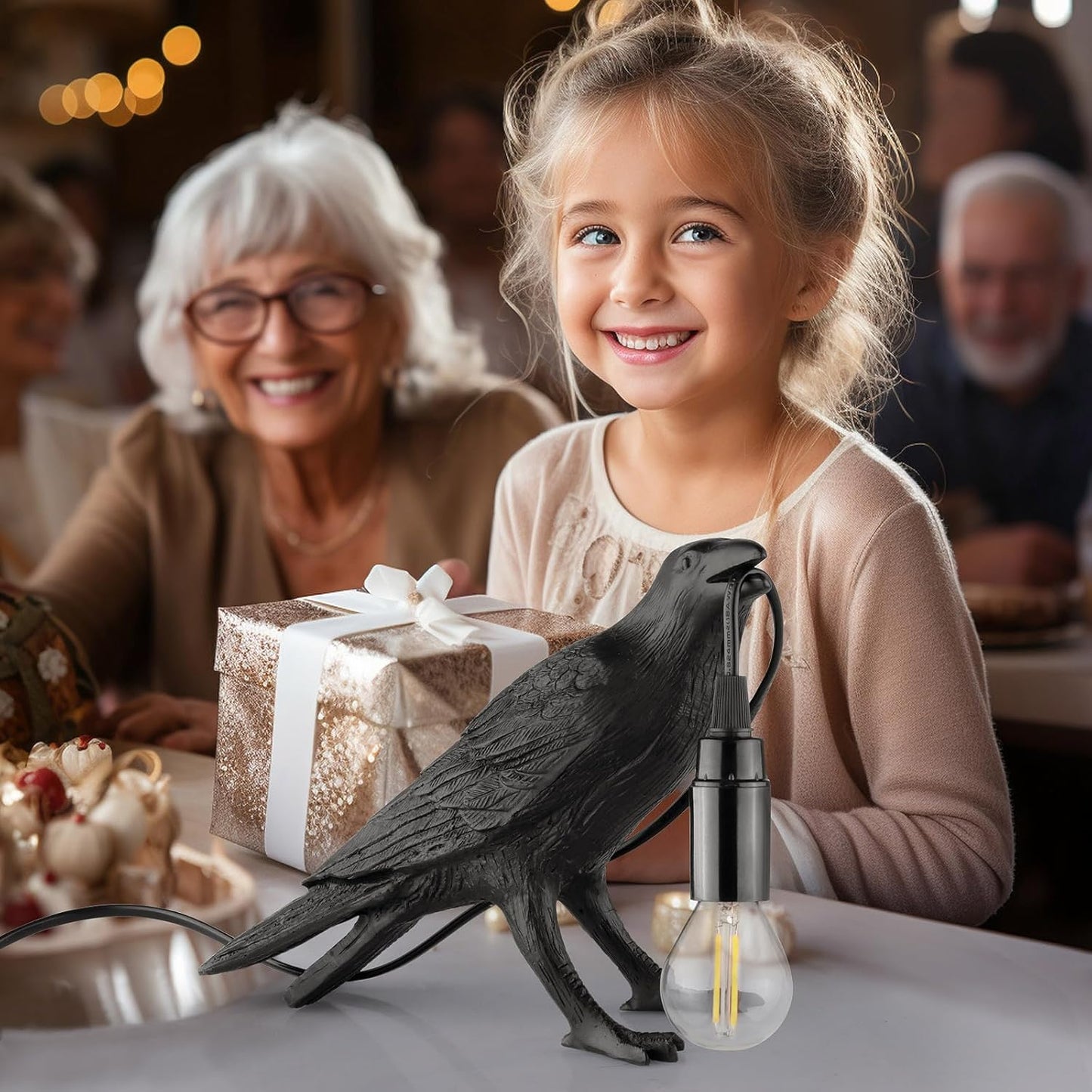 Regine Switzerland Halloween Crow Lamp - Gothic Raven Table Light for Home Decor | Perfect for Bedroom & Living Room