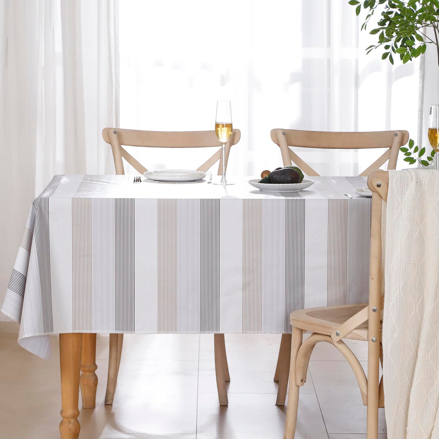 Walrus Heavy Duty Vinyl Tablecloth with Flannel Backing Waterproof Oil-Proof Plastic Table Cloth Stain-Resistant Wipeable Rectangle or Square Table Cover for Indoor and Outdoor (Line,52x70 Inch)