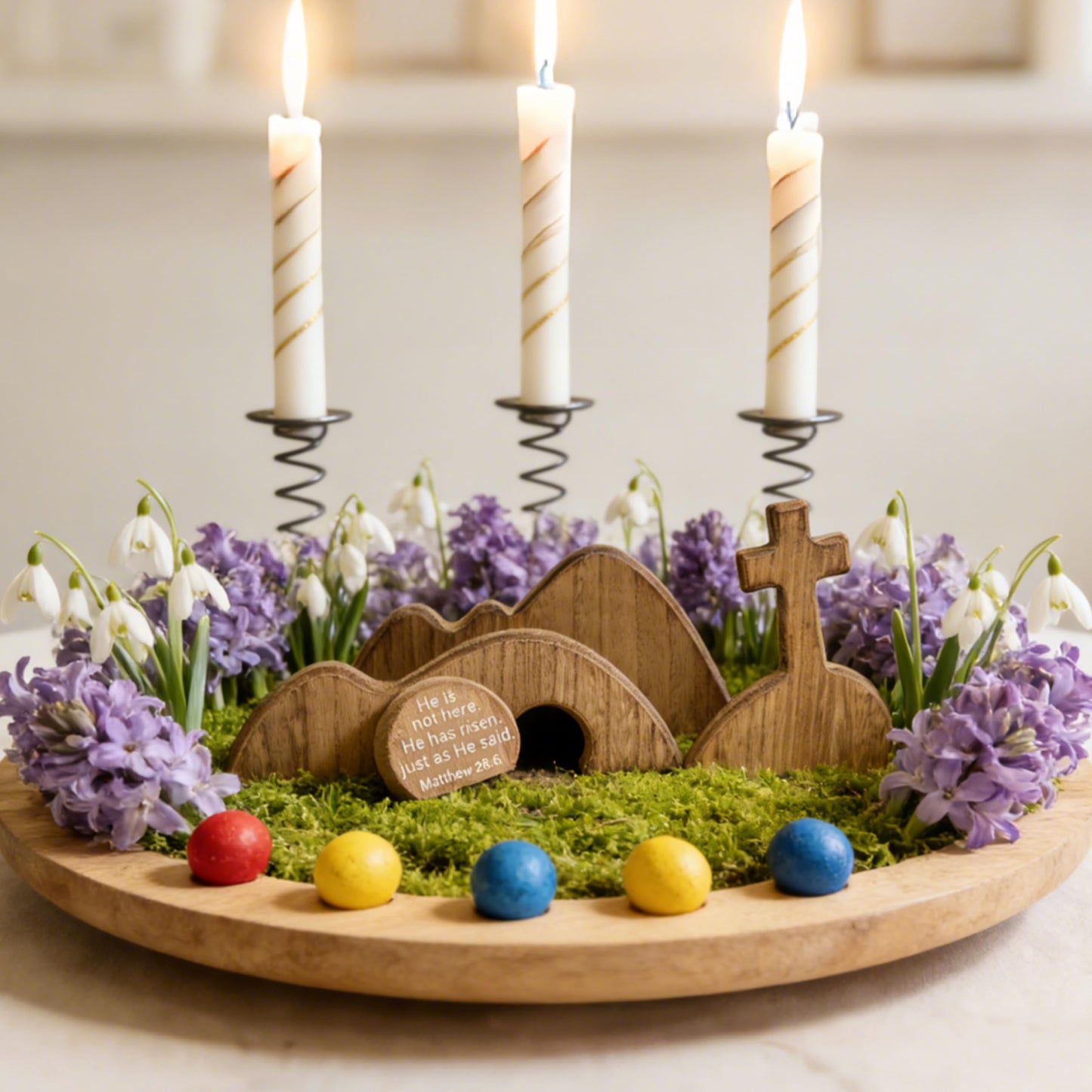 FESTGLOX Wooden Empty Tomb Set with Cross, Empty Tomb Easter Scene for Christian Decoration, Wooden Easter Resurrection Scene for Religious Display, Home Office Tabletop Tray, Church, Shelf Decor