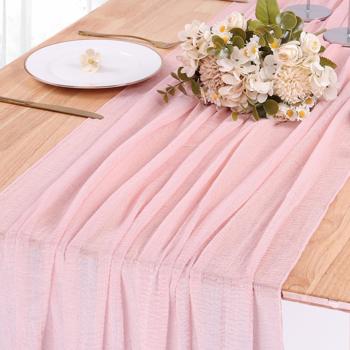 SAJOO Blushing Pink Cheesecloth Table Runner 10ft Gauze Table Runner for Wedding Baby Bridal Shower Party 32x120 Inches Boho Rustic Long Cheese Cloth Spring Home Decorations