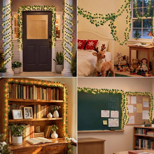 40ft 120 LED Vine Fairy Lights Battery Operated, 8 Modes & Timer Ivy String Lights with Remote, Green Leaf Lights for Indoor Bedroom Classroom Office Wall Garden Party Wedding Decor (Warm White)