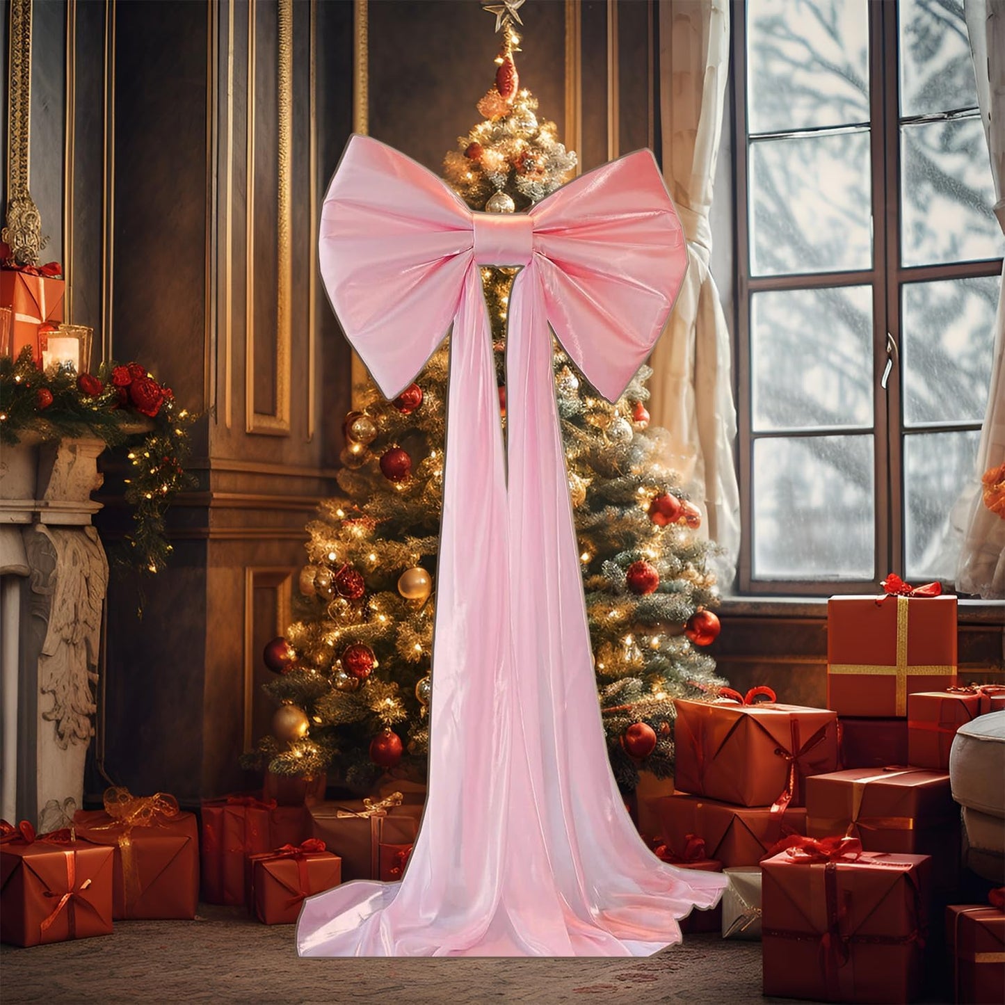 Skiennix Large Pink Bow Birthday Decorations - 31'' x 60'' Themed Backdrop for Weddings, Showers & Events