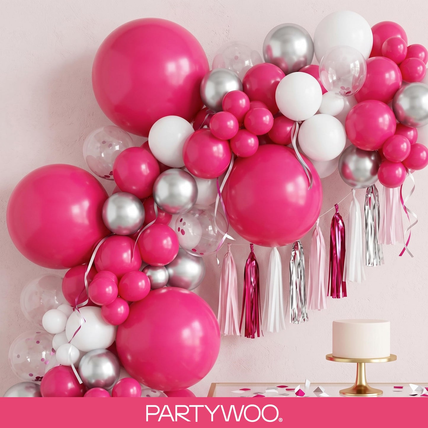 PartyWoo Hot Pink Balloons 123 pcs Different Sizes of 18 12 10 5 Inch Magenta Fuchsia Balloon Arch Kit Garland for Baby Shower Wedding Bridal Shower Anniversary Birthday Party Decorations Pink-Y12