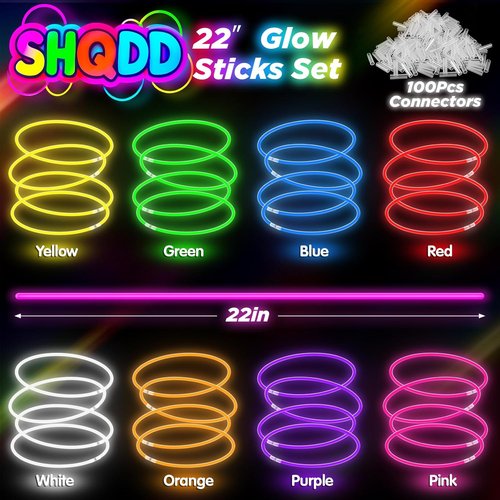 Glow Sticks | 100Pcs 22-Inch Glow In The Dark Party Supplies - 9 Hours of Fun for Kids