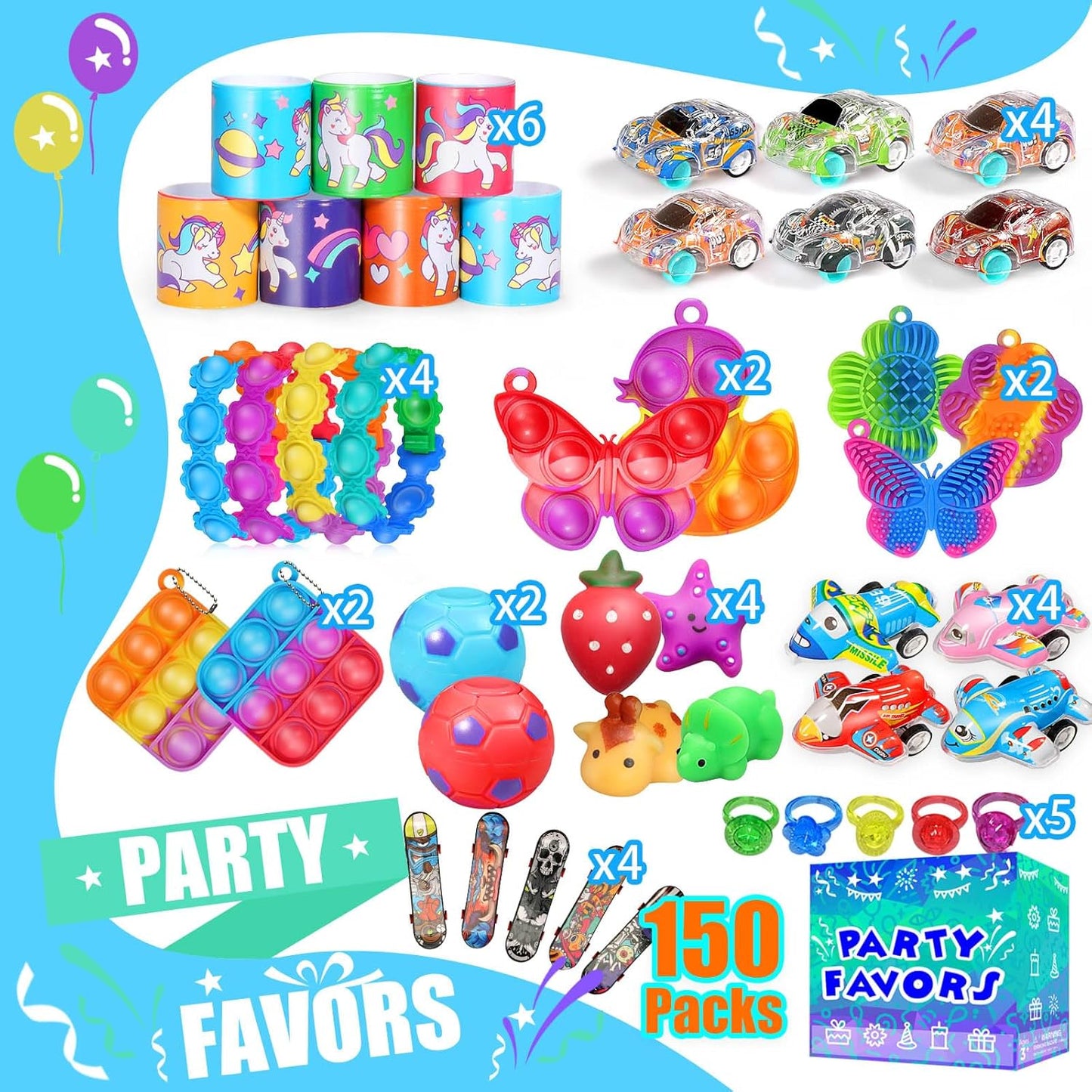 Skiennix Fidget Toys Bulk - 150-Pack Treasure Box Party Favors for Kids 8-12 | Ideal for Goodie Bags & Classroom Prizes