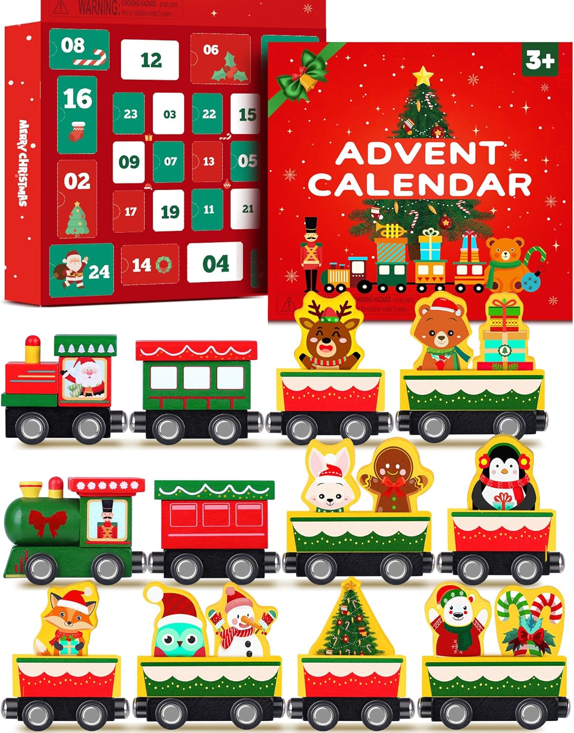 Wooden Advent Calendar by Toddler | 24-Day Magnetic Animal Train Set for Kids - Perfect Christmas Countdown Gift