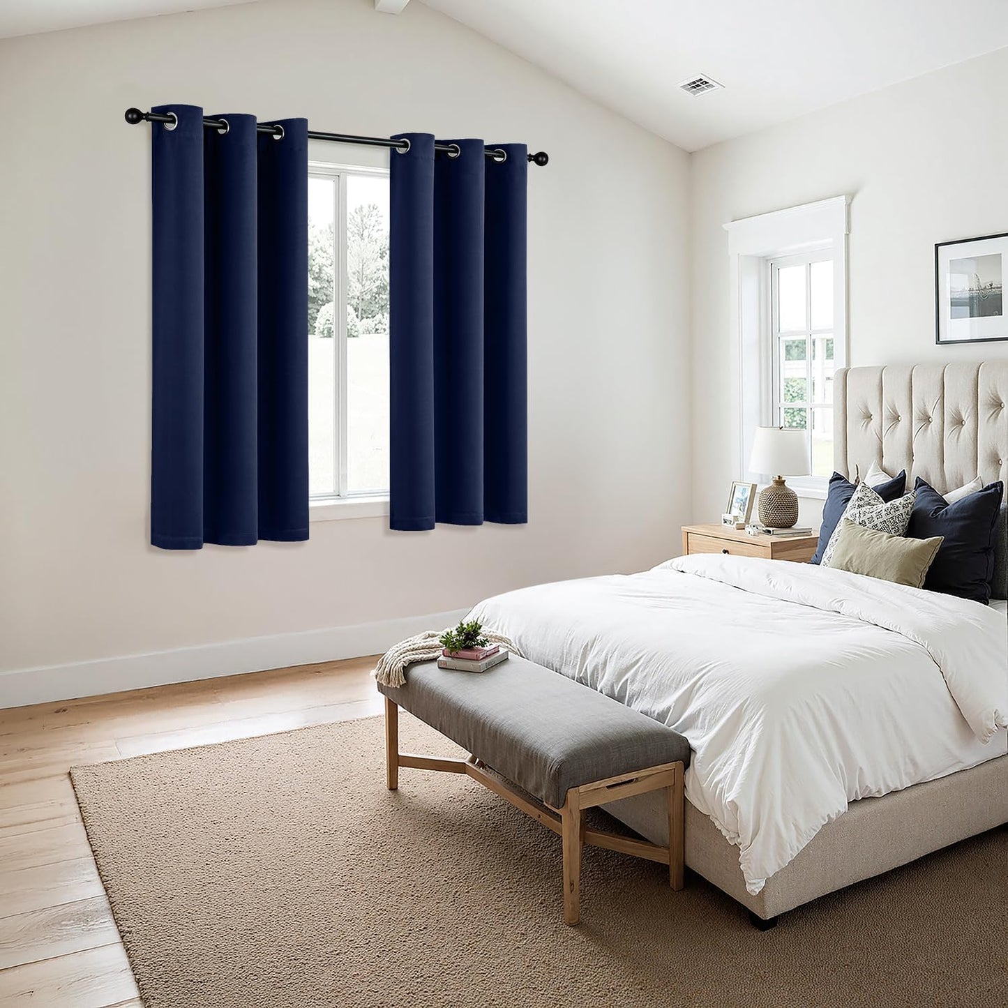 MIULEE Navy Blue Blackout Curtains - Thermal Insulated Room Darkening Drapes | 63-Inch Grommet Panels
