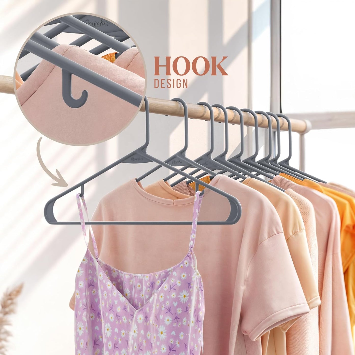 Skiennix Plastic Hangers 20 Pack - Grey Space-Saving Clothes Hangers for Closet Organization
