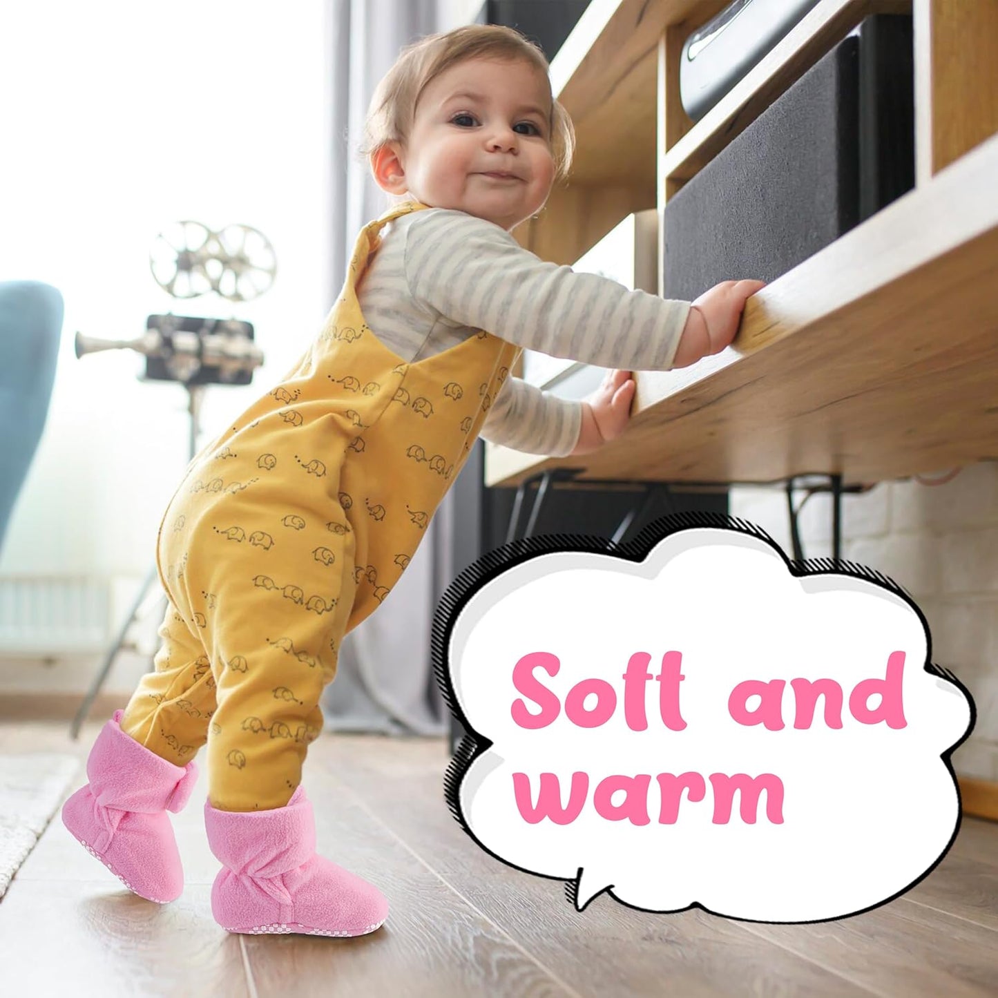 Pro Goleem Fleece Baby Booties - Warm Cozy Slippers with Non-Slip Design | Easy to Put On, Unisex Newborn Gift