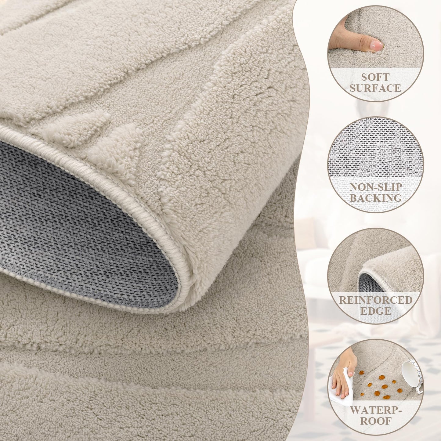SHACOS Soft Area Rug for Living Room 6x9, Washable Non Slip Bedroom Rug Beige, Fluffy Large Rugs Carpet for Floor Living Room Kids Nursery Room, Home Decor Aesthetic - Leaf Pattern Design