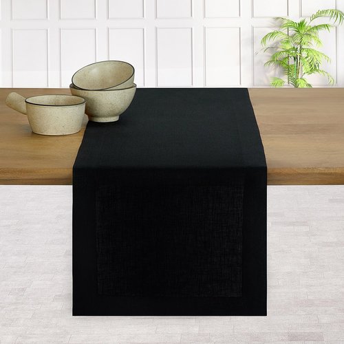 D'Moksha Homes Linen Black Table Runner 36 Inches - 100% Pure Linen Small Table Runner 14 x 36 Inch for Dresser, Coffee Tables, Spring - Machine Washable