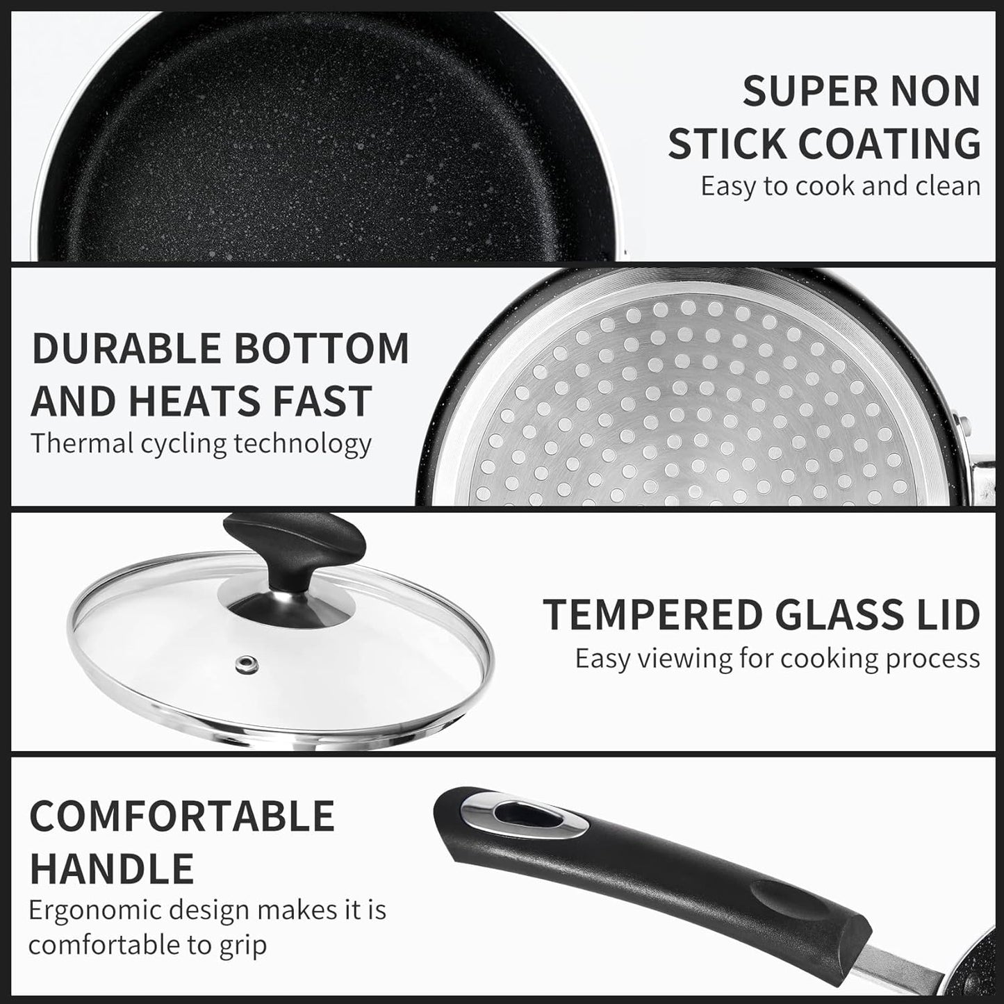 Skiennix Nonstick Saucepan Set - 1 Quart & 2 Quart with Glass Lid | Ideal for Home & Restaurant Use, Black