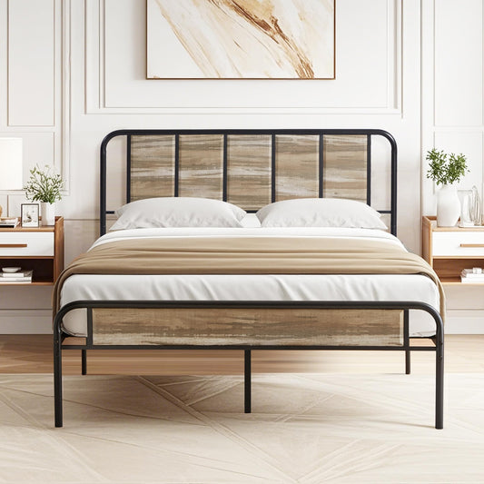 VECELO Queen Platform Bed Frame with Wooden Headboard,Sturdy Steel Slats Support/Matress Foudation/No Box Spring Needed(Grey Slate)