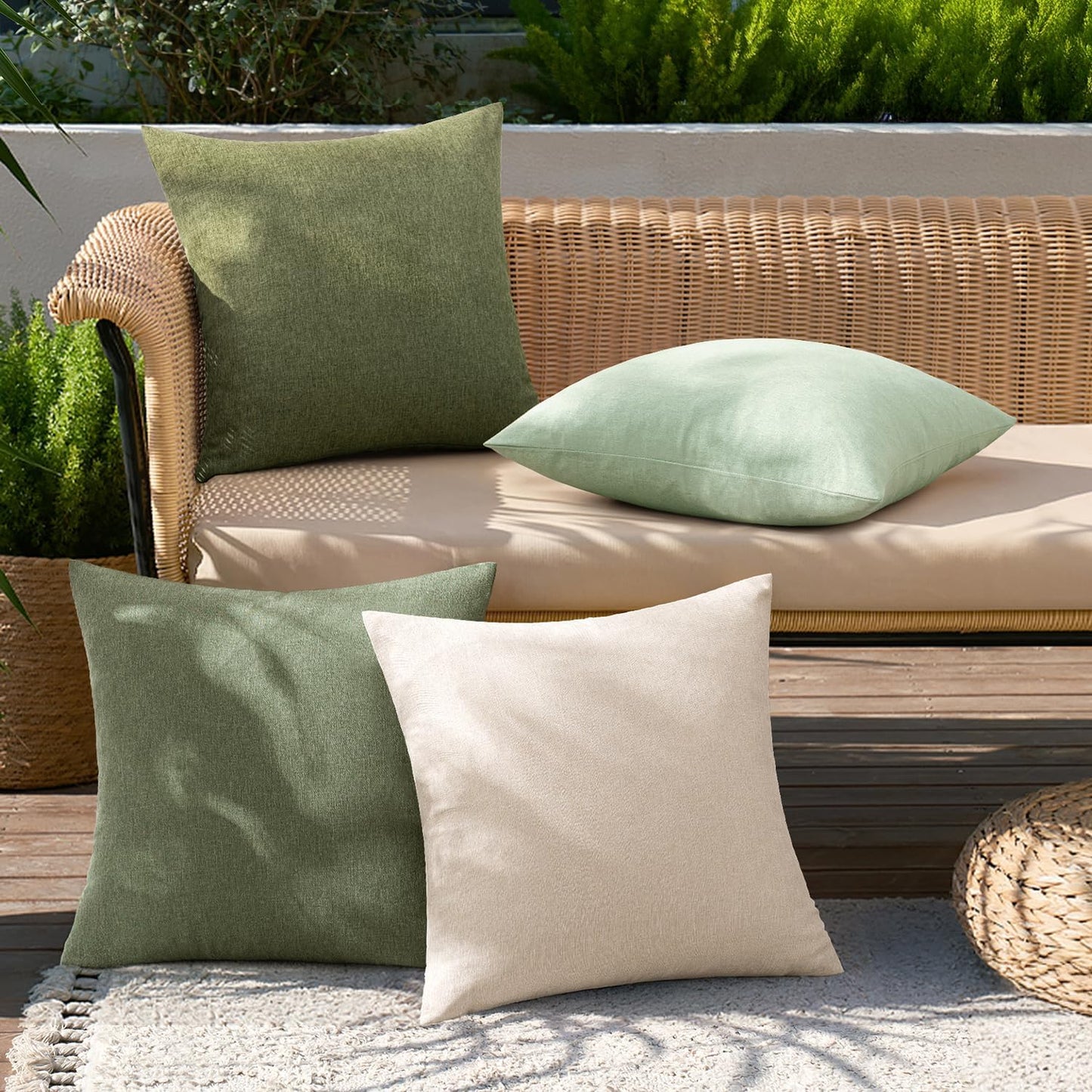 MIULEE Decorative Throw Pillow Covers - Waterproof Linen Cushion Cases for Outdoor & Indoor | 18x18 Inch Light Green (Pack of 4)