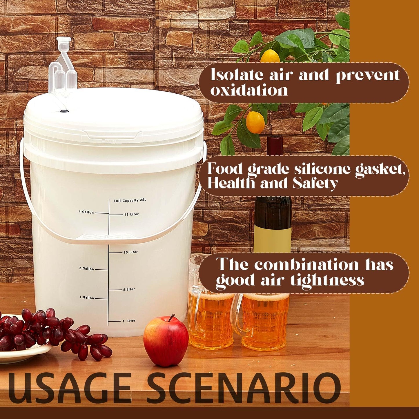 Ziliny 4 Pcs White 6.5 Gallon Fermentation Bucket with Twin Bubble Airlock Grommets Lid Brewing Wine Fermenter Fermentation Kit for Home Beer Wine Mead Other Fermented Beverage