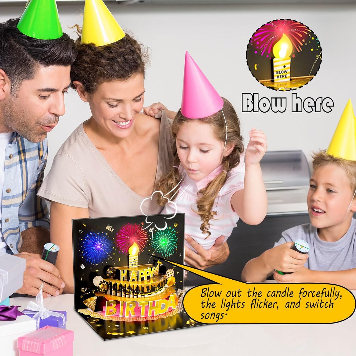 Pop Up Birthday Cards - 3D LED Light & Music with Candle Blow Feature | Perfect Gift for Men, Women, Kids, & Dads